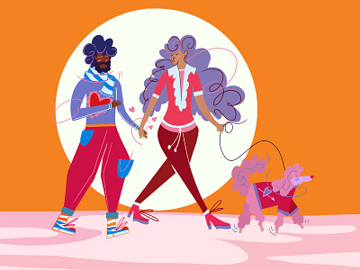 Valentine's Day Stroll character character animation chocolate colorful couple cute cute illustration diversity gift heart illustration love lovers print valentine weeklywarmup