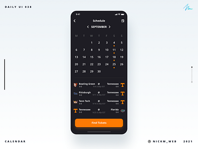 Tennessee Vols Calendar | Daily UI Challenge 038 (Calendar) calendar calendar ui daily daily ui daily ui 038 daily ui challenge dailyui dailyui038 dailyuichallenge football tennessee vols