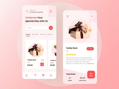 Valentine's Day app design colourful design design app designer designs ecommerce ecommerce shop illustration mobile ui pink ui uiux uiuxdesign ux valentine valentine day