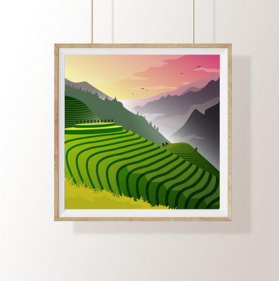 Bali Poster. Rise Plantation bali coloring cover design digital flat illustration indonesia landscape nature poster rise plantation simple vector wall art