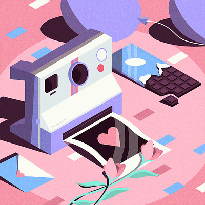 Making Valentine Memories artph camera choco chocolate cute art digital art february 14 filipino artist flowers heart hearts hearts day isometric love polaroid roses valentines day