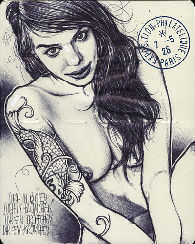 L'Abeille drawings illustration moleskine pinup girl