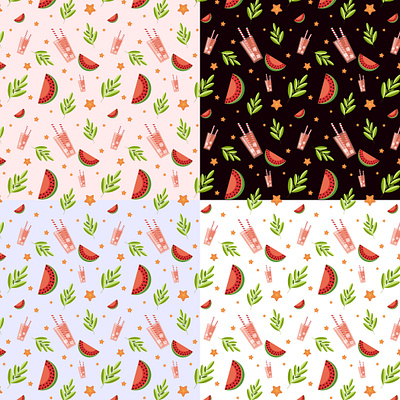 Summer pattern witj different backgrounds abstract art background coctail design digitalart graphic graphic design graphicdesign illustration painting pattern vector watermelon