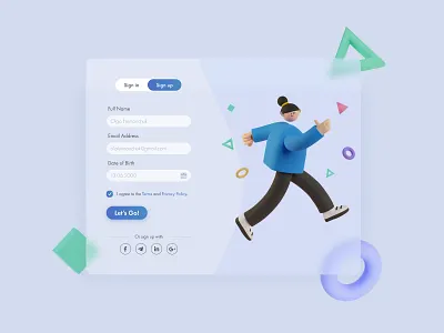 Sign up 🚀 2021 design 3d clean design design flat glassmorphism minimal minimalism minimalistic sign in sign up ui ui elements ux web