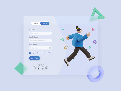 Sign up 🚀 2021 design 3d clean design design flat glassmorphism minimal minimalism minimalistic sign in sign up ui ui elements ux web