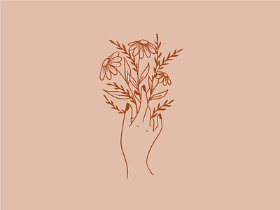 Hand holding flowers botanical flowers hand illustration line lineart minimalistic plants vintage