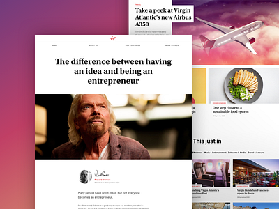 Virgin Website article blog bold branson contentful desktop grid heading landingpage news responsive ui utopia ux virgin web webdesign website