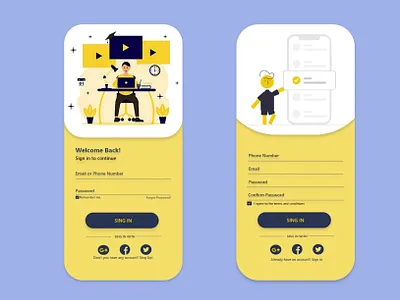 Sign In & Sign Up E-Learning Mobile App Free UI kits app branding design mobile app design ui kit uidesign ux web