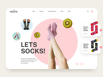 Hello Socks Website Homepage Design animation branding design ecommerce fashion footwear homepage landing landing page lookbook portfolio shop socks store typogaphy ui ux web web design website