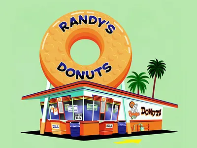 Randy's Donuts 1950s 50s style art california digital illustration digital illustrations donut shop donuts drawing drawingart fan art illustration inglewood los angeles mid century palm trees shop vector