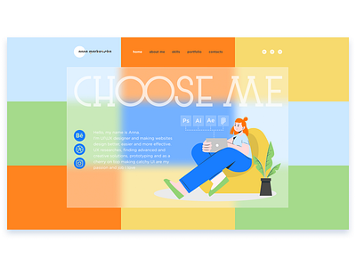 About me. Ver 3.0 blues contrast glassmorphism illustration landing landing design landing page design landingpage olive orange personal website ui ui design uidesign web web design web ui website website design yellow