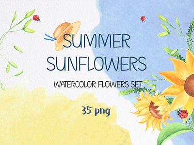 Summer watercolor sunflowers