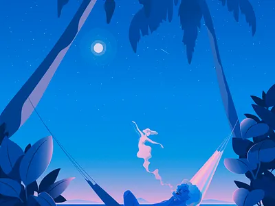 Nights Like This | Personal adobe illustrator beach blue editorial illustration hammock magical realism nostalgia sunset