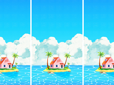 Kame House anime animeart bright clouds colorful concept art design flat graphic design illustration illustrator landscape ocean scenery seaside texture vector