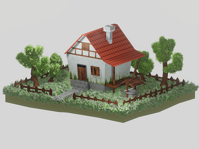 Village house 3d 3d illustration blender branding clean cute design illustration render trendy twinbrosco