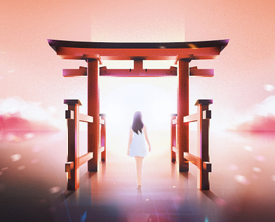 Gate abstract adobe photoshop character concept concept art conceptual art digital art fantasy gate girl granulated illustration japan landscape light ocean sanctuary sky surreal