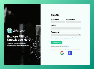 Sign Up Page for Desktop dailyui001 design desktop podcast podcastapp ui uidesign webdesig website