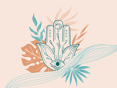 Abstract linear Yoga and vector mandala Collection, Yoga style abstract blue clipart set composition design evil eye illustration mandala modern print design tropical leaves vector wave yoga