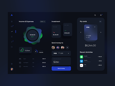 Fintech Dashboard | Dark Theme User Interface bank banking clean dark dashboad dashboard dashboard ui economy finance financial management fintech fintech app minimal neobanking service ui user interface ux wallet web design