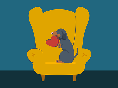 Stealing hearts adorable armchair cupid dachshund dribbbleweeklywarmup illustration minimal puppy sausage dog valentine valentines day vector weiner