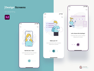 On-boarding screens adobe xd figma jobs app onboarding screen onboarding ui uidesign uiux user experience user interface uxdesign walkthrough screen