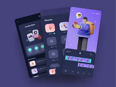 Video editor 3d app dark dark app dark mode dark theme dark ui edit editor mobile app mobile design mobile ui uiux video