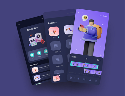 Video editor 3d app dark dark app dark mode dark theme dark ui edit editor mobile app mobile design mobile ui uiux video