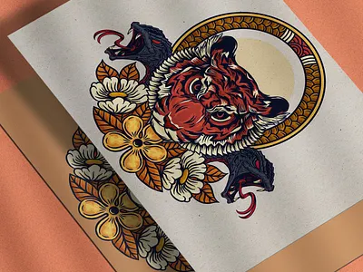 Tiger and Snake animal forsale illustration manasuka tiger tshirt