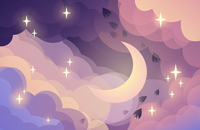 Night fairy tale design kids art landscape moon vector vectorart web