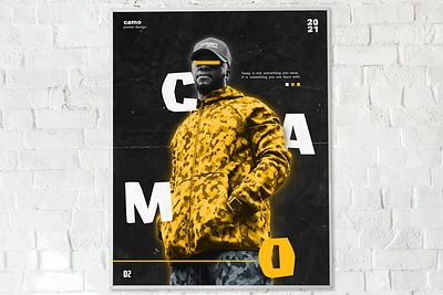 Camo - Poster Design black gradient graphic graphic design graphicdesign grunge grunge font grunge texture grunge textures grungy monochromatic poster poster art poster design scattered type type typography yellow