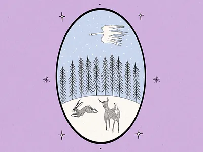 oblivion animals deer drawing forest illustration rabbit snow swan winter