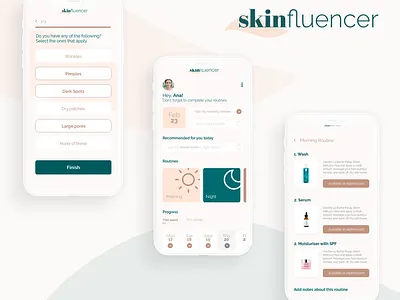 Skinfluencer App Concept branding design flat illustration influencer quizz skincare typography ui ux vector web white