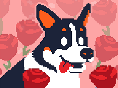 115 Valentine's Day (2021) 8bit animation corgi cute fetch gameart goodboy heart kawaii love pixelart retro roses valentines valentinesday violets wallacedotdog ドット絵