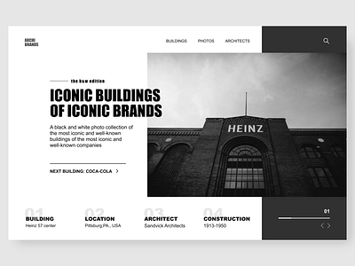 black and white architecture hero architecture black and white blackandwhite clean ui concept design desktop figma heinz hero section landingpage minimal ui ui design uidesign web design webdesign