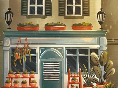 Plant Shop blue building comercial eco flat flowers green illustration old orange plant shop