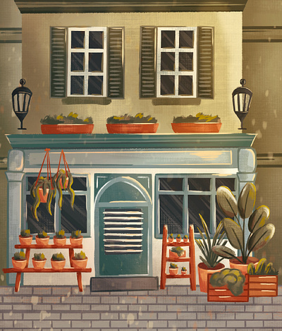 Plant Shop blue building comercial eco flat flowers green illustration old orange plant shop