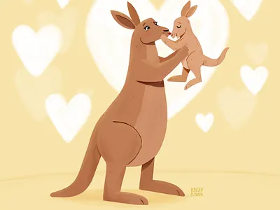 Kangaroo Kisses cute digitalart greetingcard hearts illustration illustrator kangaroo kidart kiss love parent procreate smooch