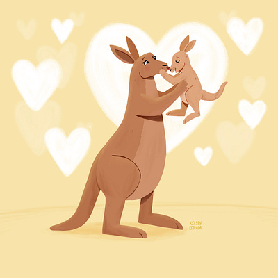 Kangaroo Kisses cute digitalart greetingcard hearts illustration illustrator kangaroo kidart kiss love parent procreate smooch