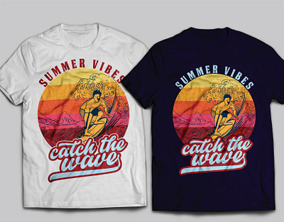 summer vibes catch the wave t-shirt design. apparel design designer illustration summer tshirt summer vibes summertime sun sunset t shirt t shirt design tees tshirtbrainy typogaphy wave