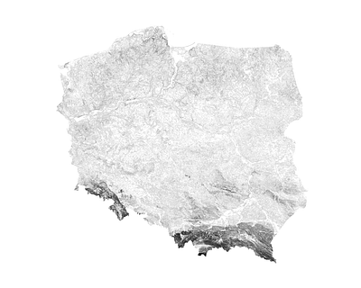 Poland - Black and white map illustration landscape map minimal mountain nature poland poster relief topographic topography varsovia white