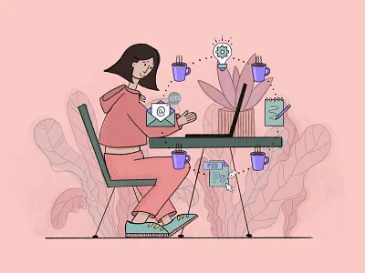 The circle botanical coffee creative creative life creative process creator design design thinking desk desktop digital illustration digitalart email idea illustration laptop plants sketch work workload