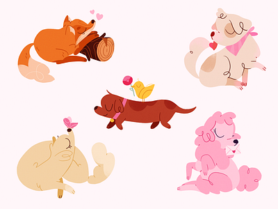 Happy V day 🐶🦊 character design flat illustration product