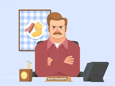 Ron Swanson character character design flat illustration vector