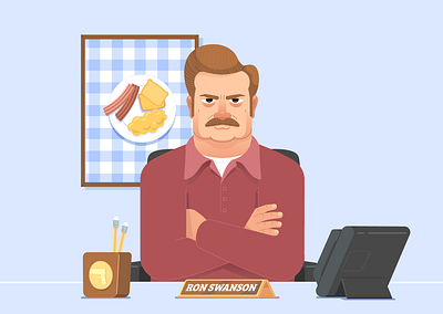 Ron Swanson character character design flat illustration vector