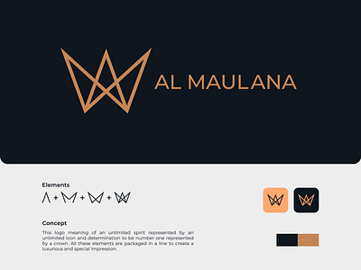 Al Maulana branding breakdown cool crown golden graphic design illustrator lettermark limitless logo logo design minimalist monoline simple