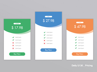 Daily UI 30/100 - Pricing app dailyui dailyuichallenge design flat mobile pricing pricing page pricing plan pricing table ui ux web website