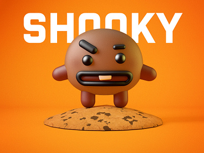 Shooky Stand on Biscuit 3d 3d art 3d artist biscuit branding bts c4d cake character chocolate cookies icon illustration model modelling render shooky sweet ui ux