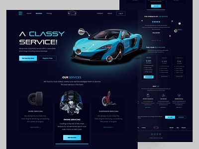 Sports Car Service Landing Page branding car design footer landingpage logo price table service sports car trendy ui uiux ux web design webdesign workshop