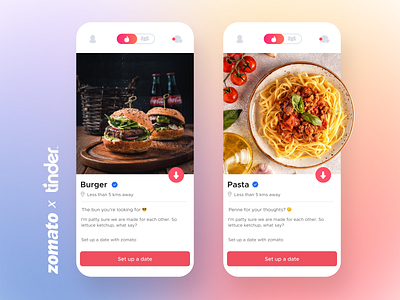 Zomato x Tinder date design dribbble dribbble best shot dribbble invite flat food interaction minimal tinder user experience user interface zomato