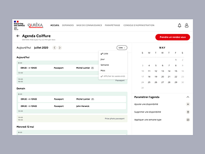 Configuration of an agenda of availabilities for appointment agenda appointment booking appointment card backoffice calendar calendar app calendar design case studies case study day dropdown month monthly planner schedule scheduling settings setup ui ux weeks